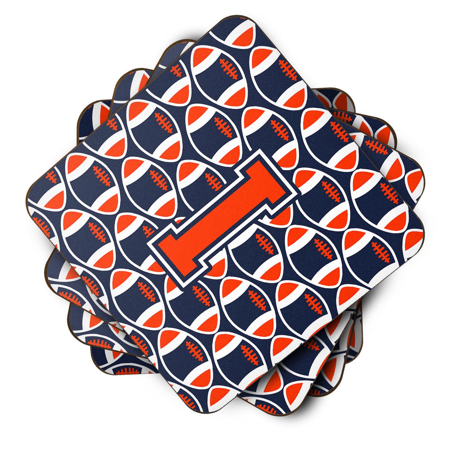 Letter I Football Orange, Blue and white Foam Coaster Set of 4 CJ1066-IFC - the-store.com