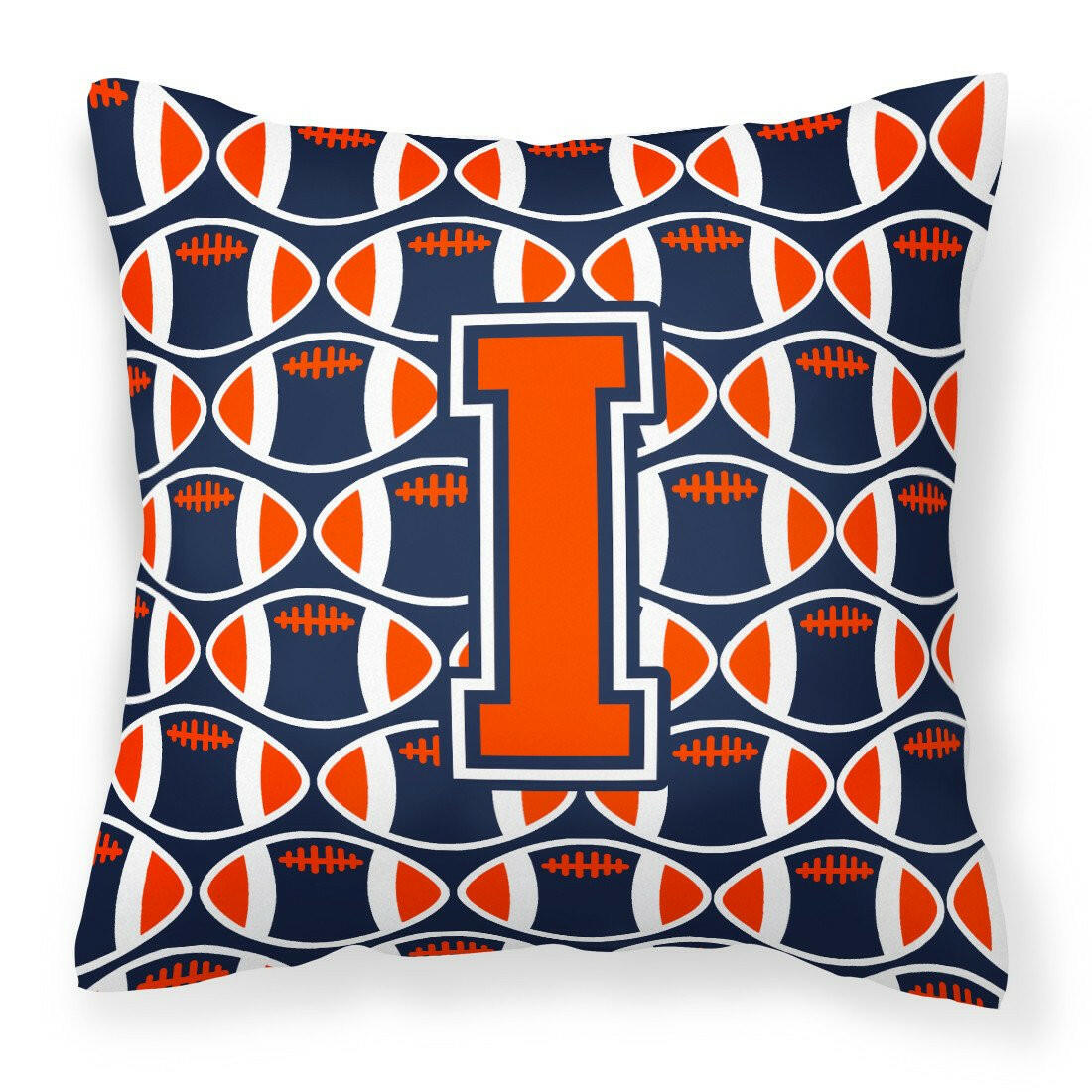 Letter I Football Orange, Blue and white Fabric Decorative Pillow CJ1066-IPW1414 by Caroline's Treasures