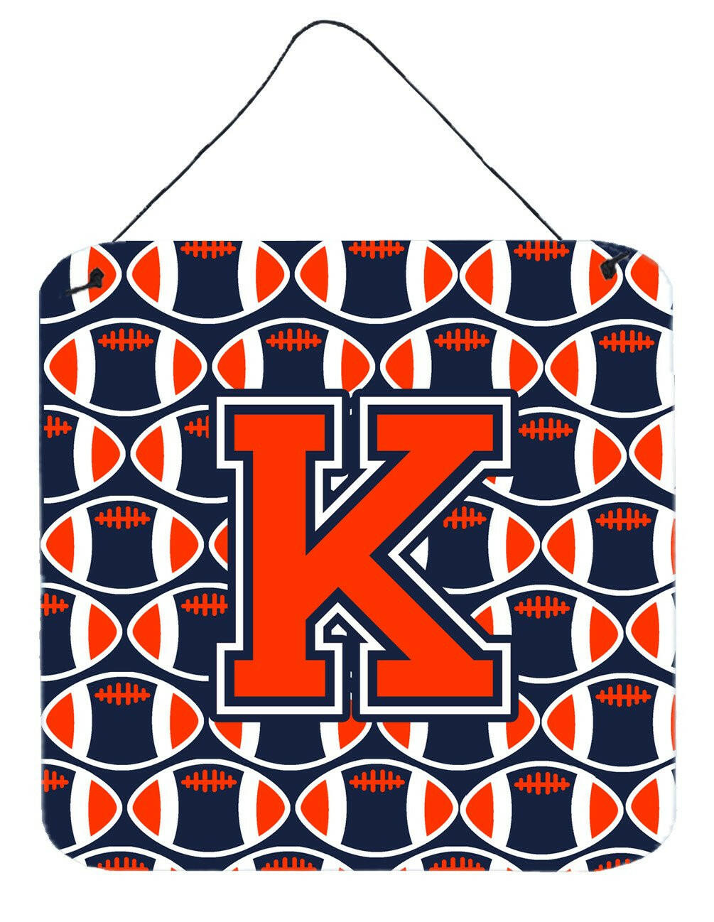 Letter K Football Orange, Blue and white Wall or Door Hanging Prints CJ1066-KDS66 by Caroline's Treasures