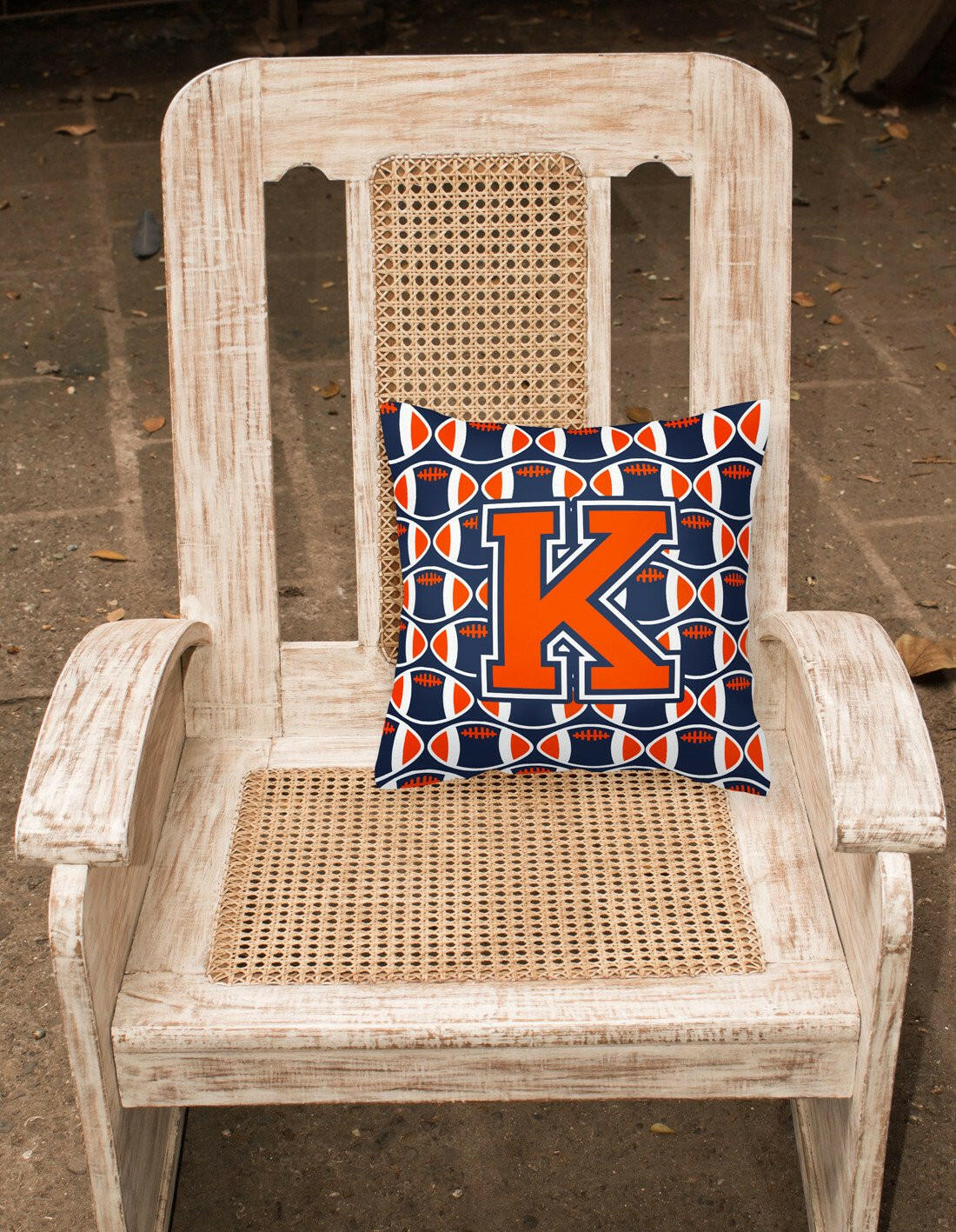 Letter K Football Orange, Blue and white Fabric Decorative Pillow CJ1066-KPW1414 by Caroline's Treasures