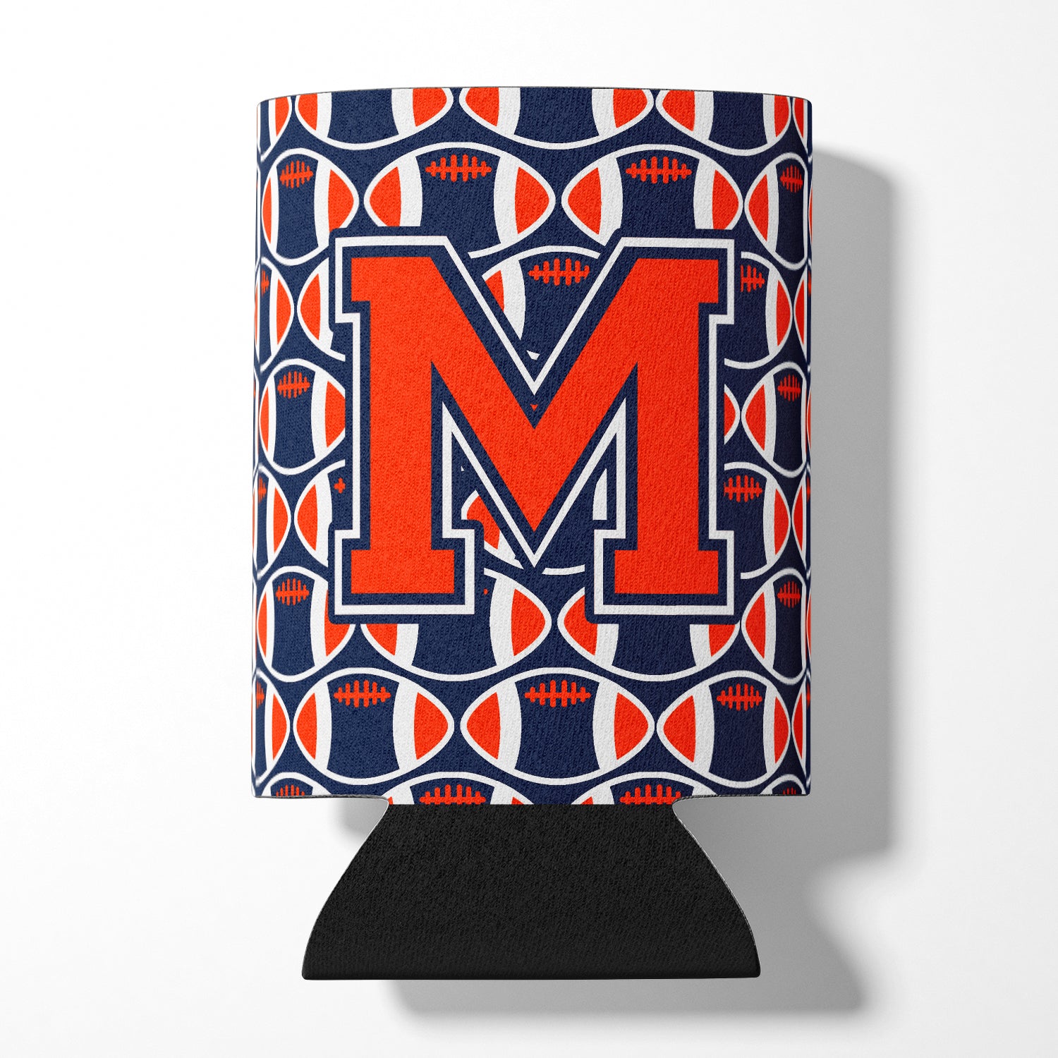 Letter M Football Orange, Blue and white Can or Bottle Hugger CJ1066-MCC.