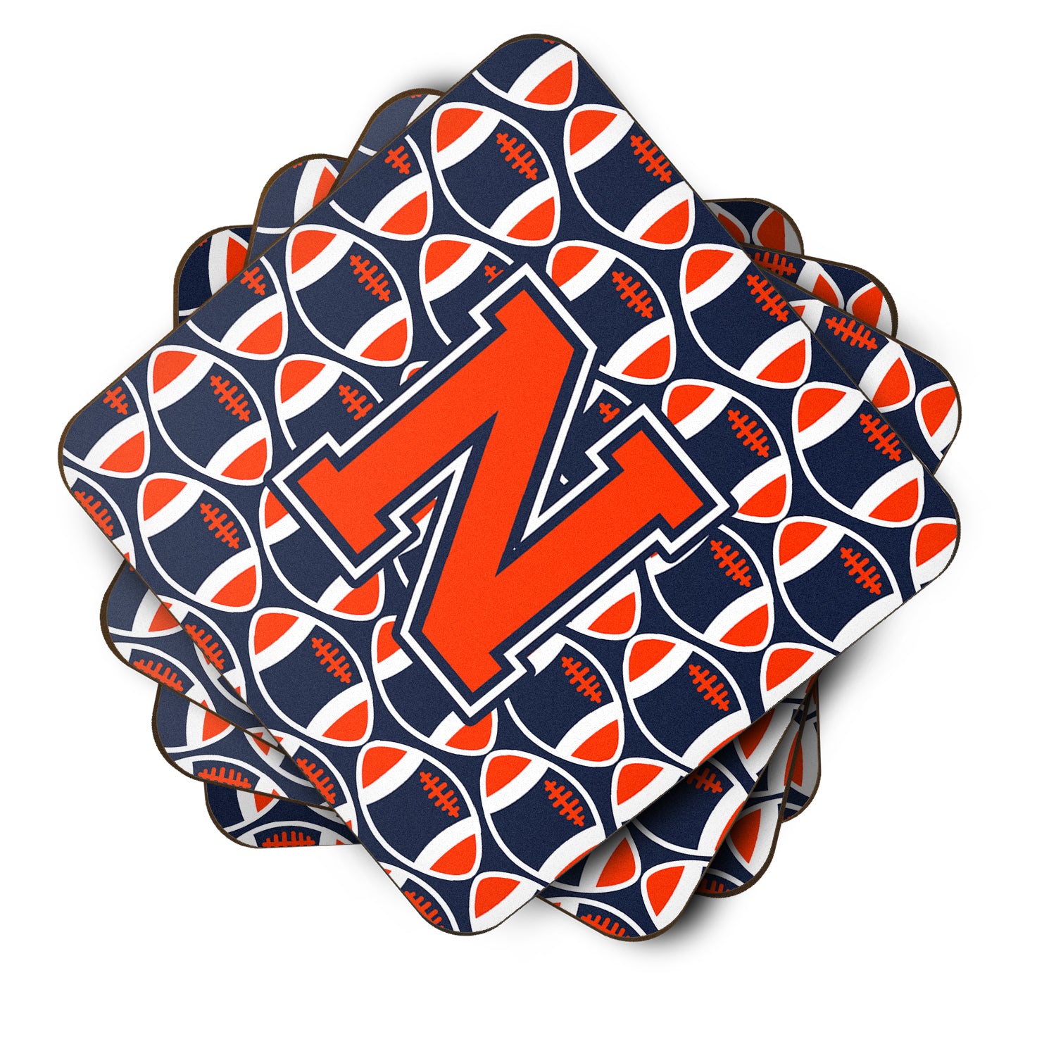 Letter N Football Orange, Blue and white Foam Coaster Set of 4 CJ1066-NFC - the-store.com