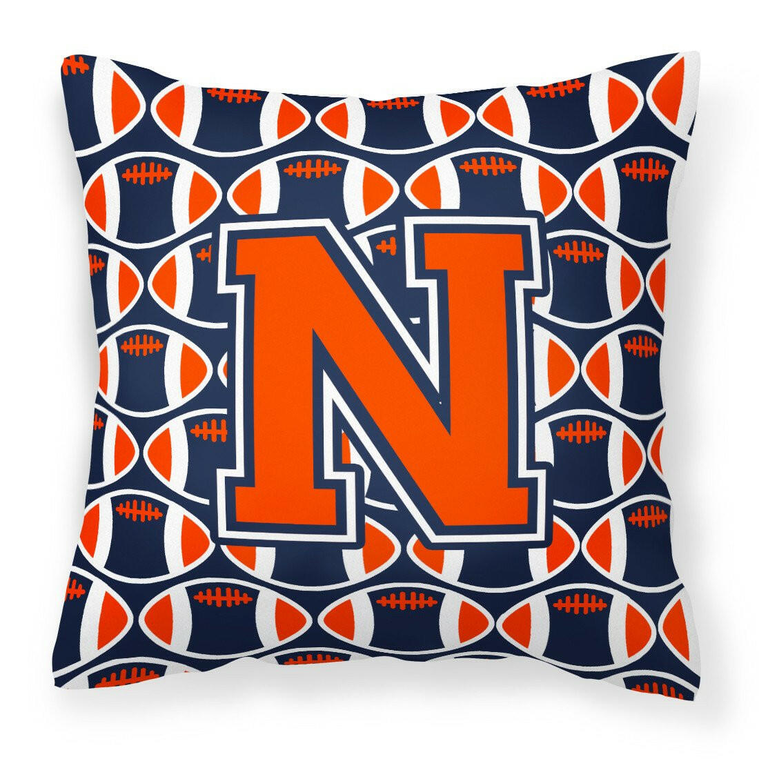 Letter N Football Orange, Blue and white Fabric Decorative Pillow CJ1066-NPW1414 by Caroline's Treasures