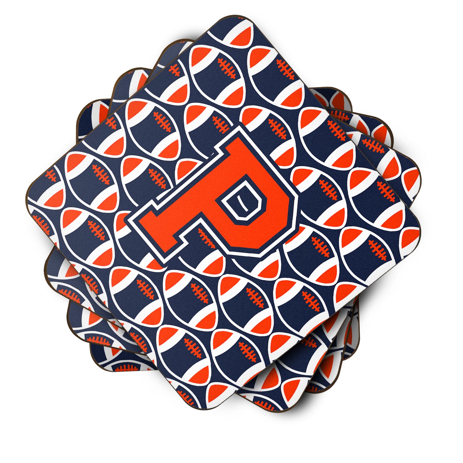 Letter P Football Orange, Blue and white Foam Coaster Set of 4 CJ1066-PFC - the-store.com