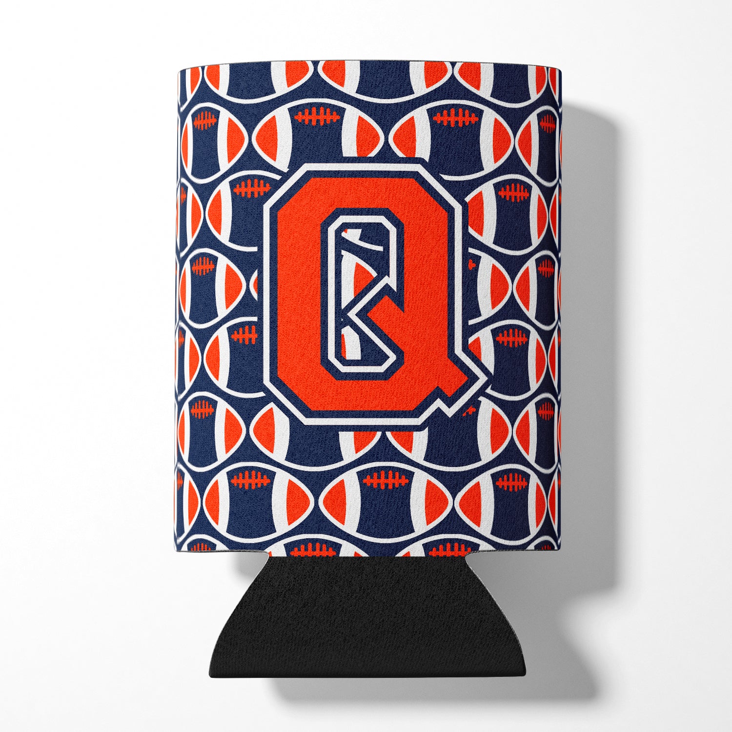 Letter Q Football Orange, Blue and white Can or Bottle Hugger CJ1066-QCC.