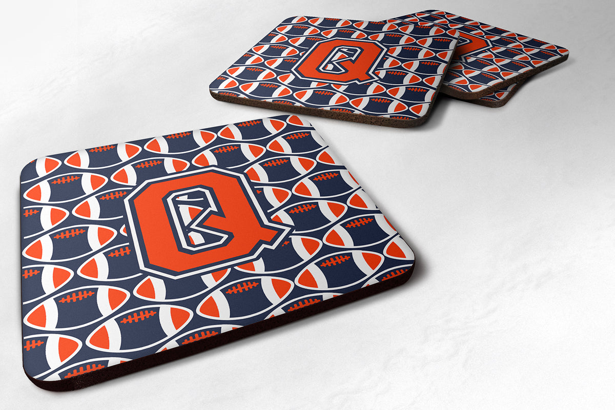 Letter Q Football Orange, Blue and white Foam Coaster Set of 4 CJ1066-QFC - the-store.com