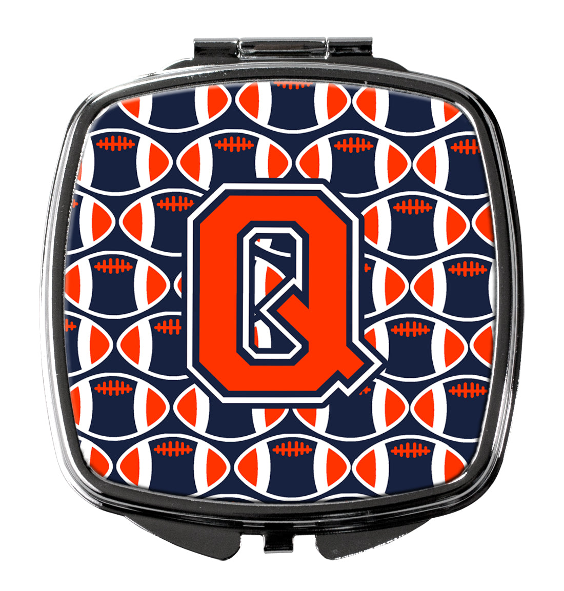 Letter Q Football Orange, Blue and white Compact Mirror CJ1066-QSCM  the-store.com.