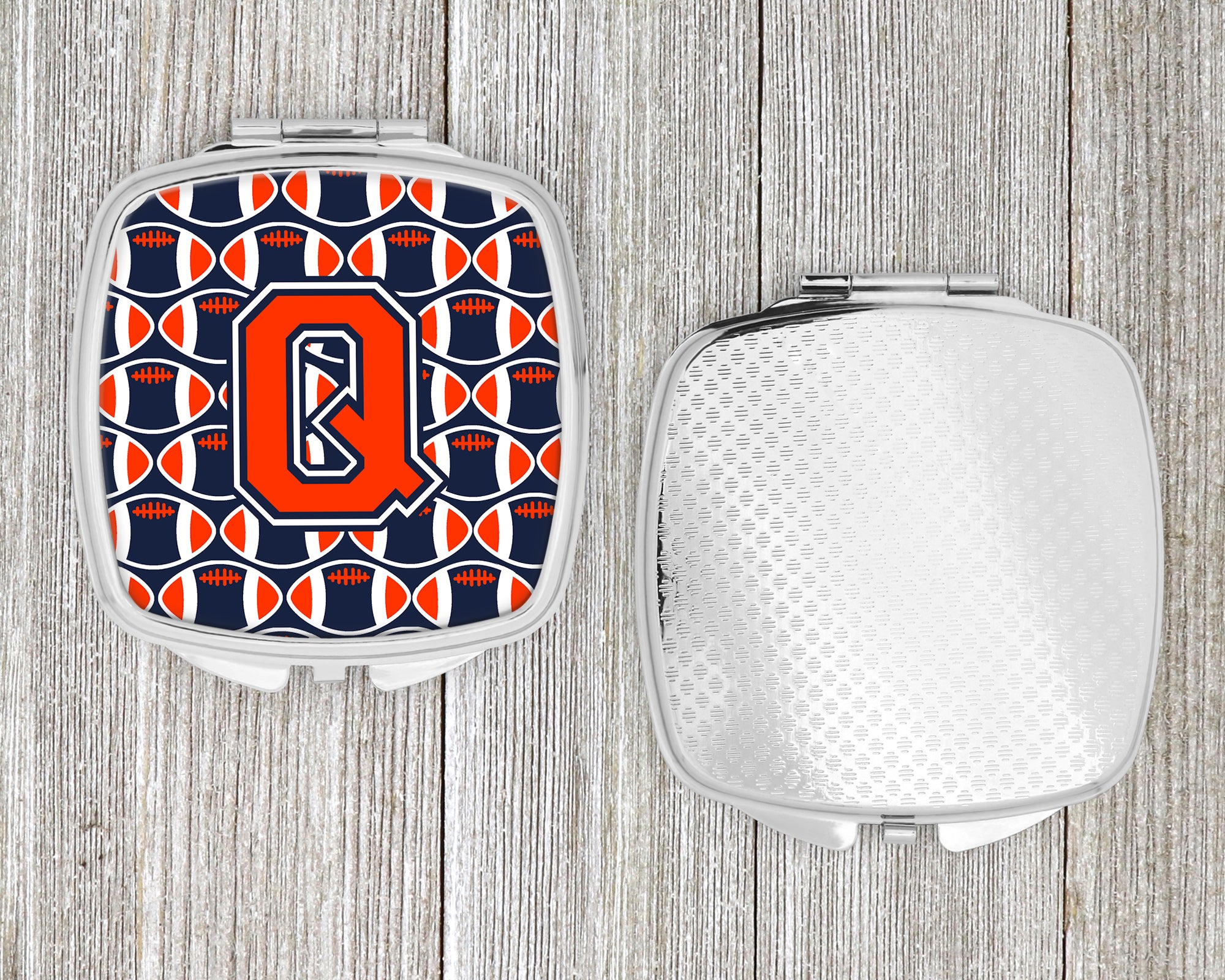 Letter Q Football Orange, Blue and white Compact Mirror CJ1066-QSCM  the-store.com.