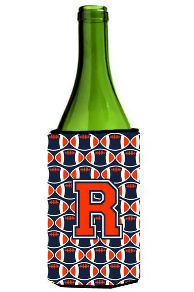 Letter R Football Orange, Blue and white Wine Bottle Beverage Insulator Hugger CJ1066-RLITERK by Caroline's Treasures