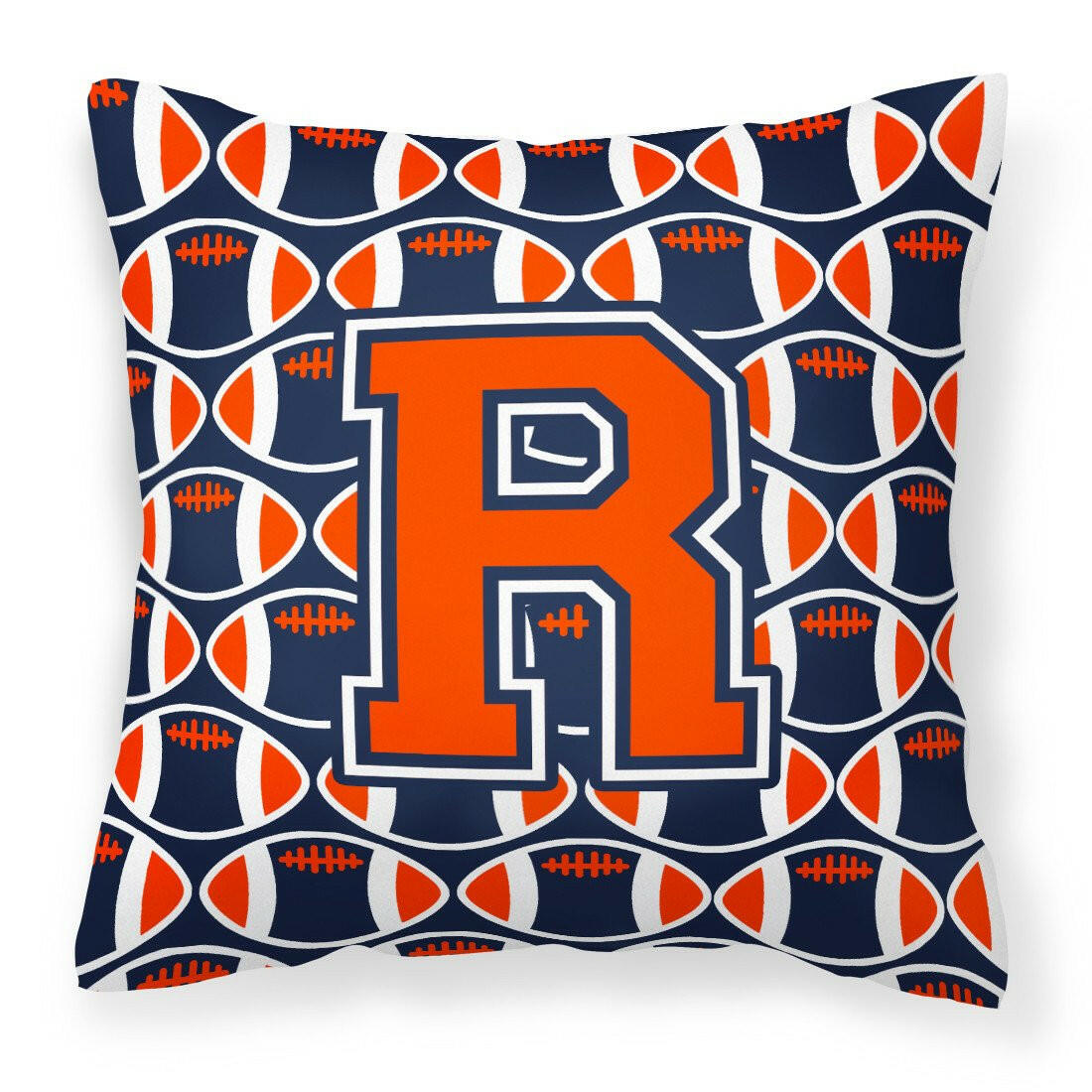 Letter R Football Orange, Blue and white Fabric Decorative Pillow CJ1066-RPW1414 by Caroline's Treasures