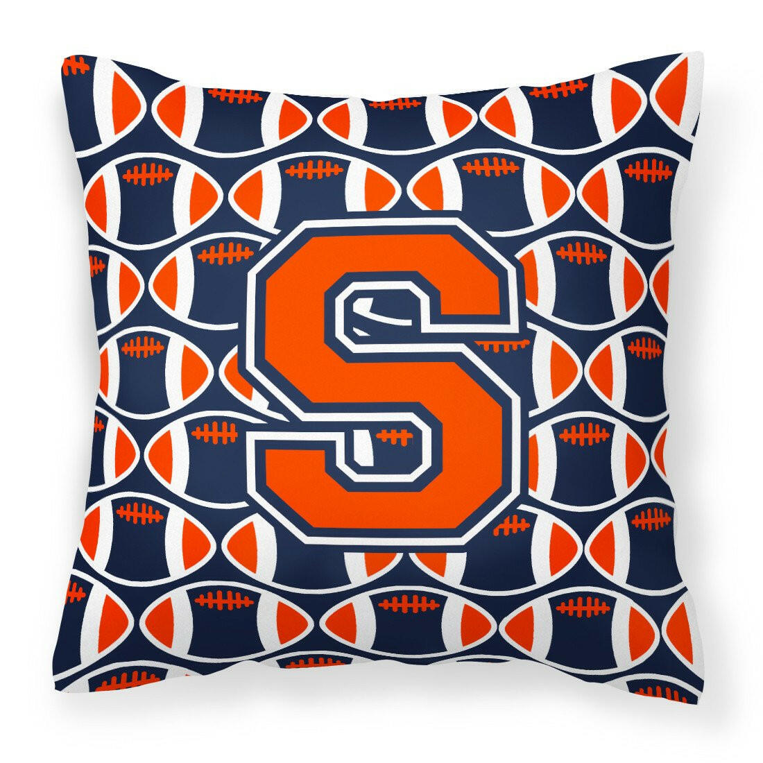 Letter S Football Orange, Blue and white Fabric Decorative Pillow CJ1066-SPW1414 by Caroline's Treasures