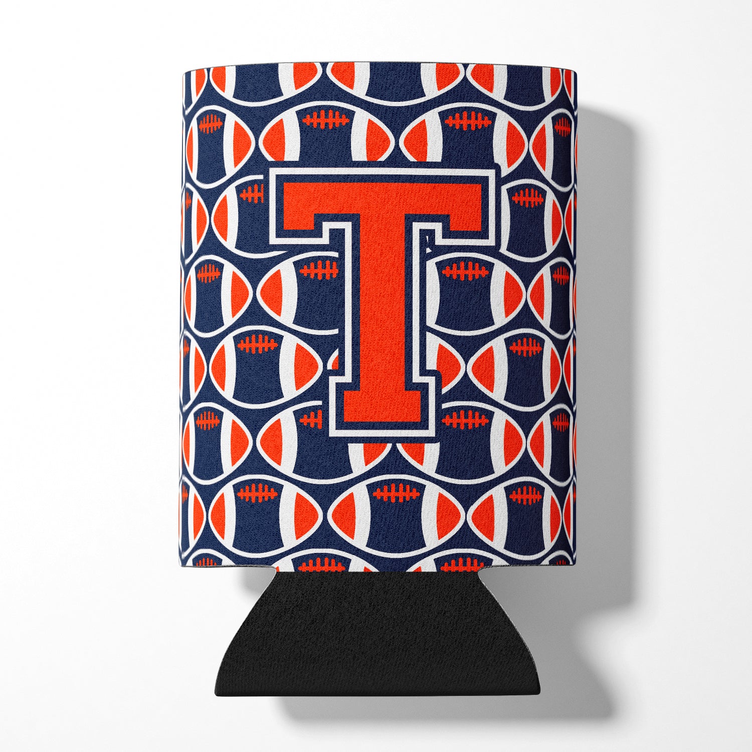 Letter T Football Orange, Blue and white Can or Bottle Hugger CJ1066-TCC.