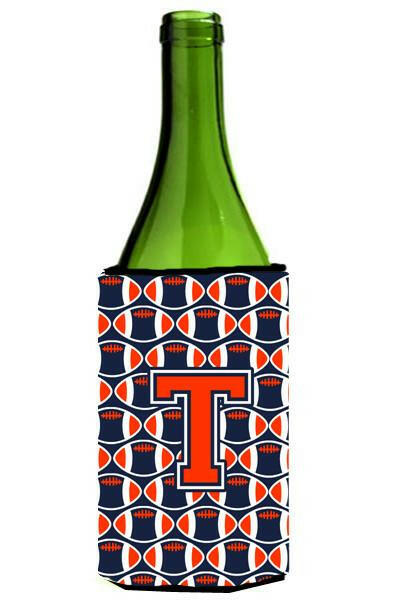 Letter T Football Orange, Blue and white Wine Bottle Beverage Insulator Hugger CJ1066-TLITERK by Caroline's Treasures