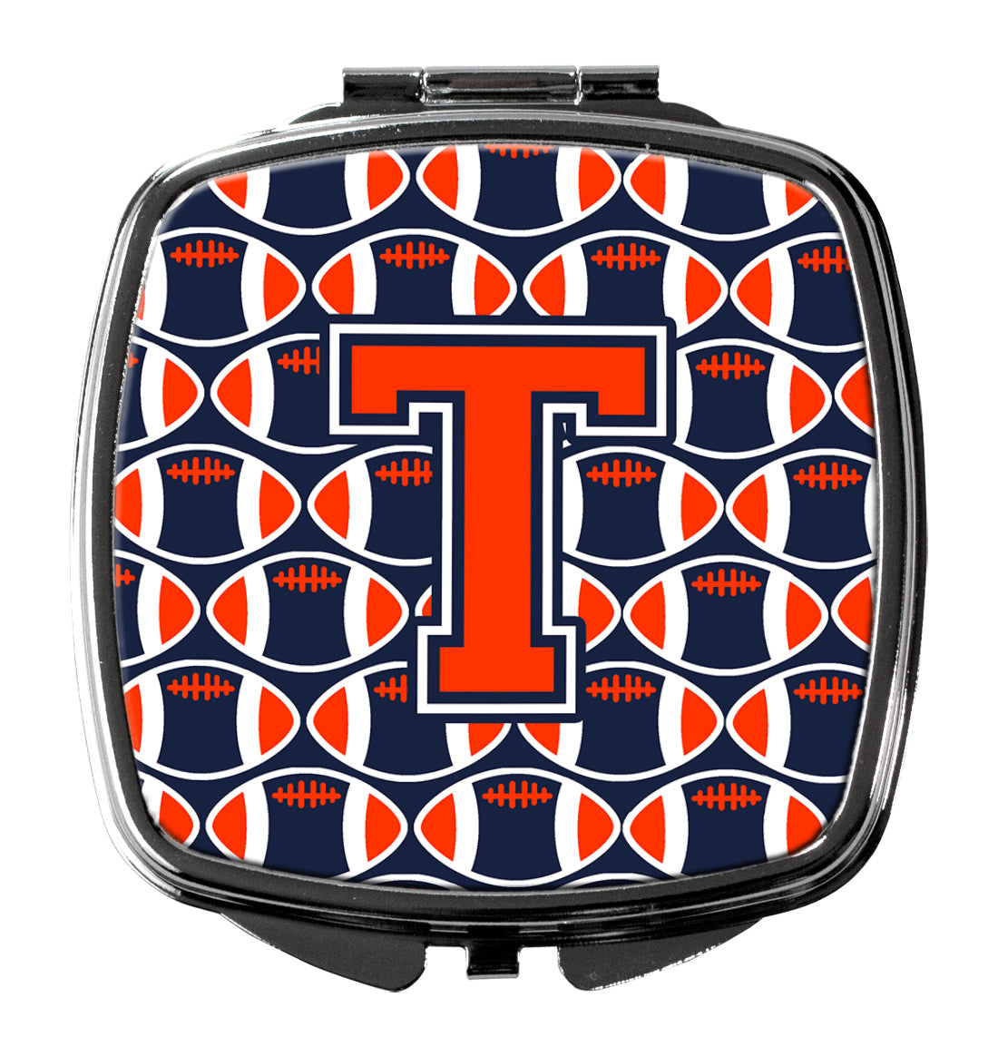 Letter T Football Orange, Blue and white Compact Mirror CJ1066-TSCM  the-store.com.