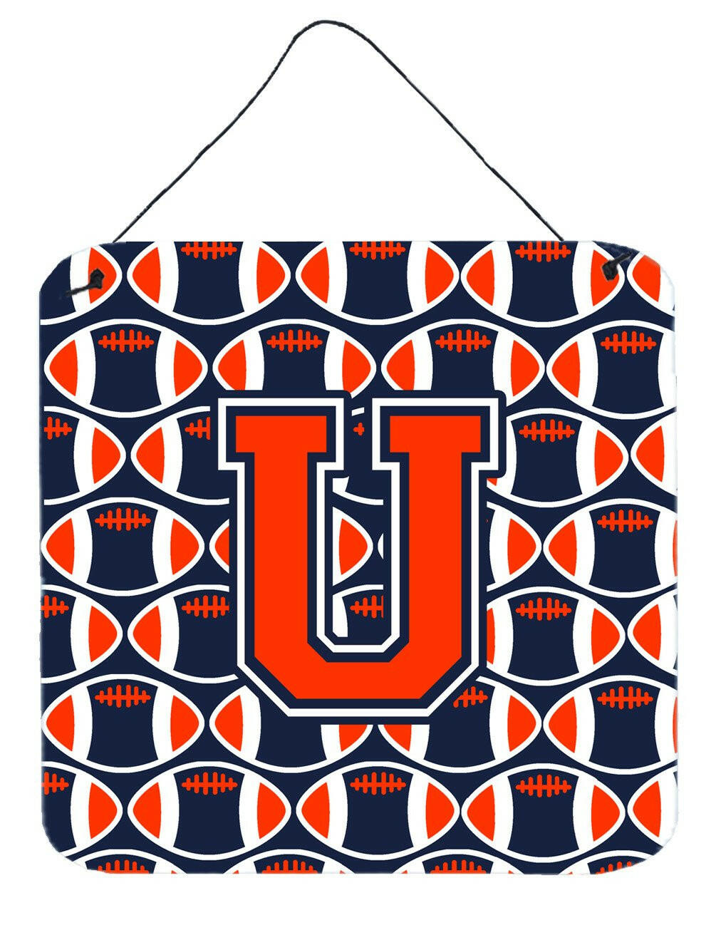 Letter U Football Orange, Blue and white Wall or Door Hanging Prints CJ1066-UDS66 by Caroline's Treasures