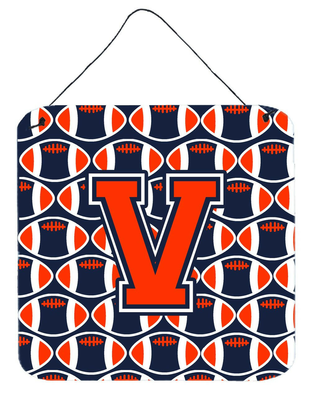 Letter V Football Orange, Blue and white Wall or Door Hanging Prints CJ1066-VDS66 by Caroline's Treasures