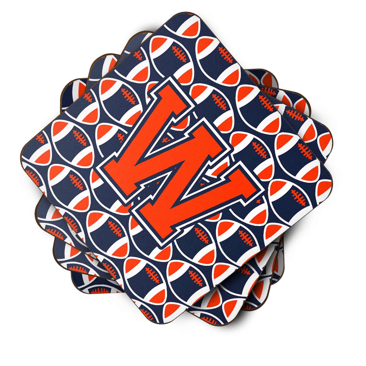 Letter W Football Orange, Blue and white Foam Coaster Set of 4 CJ1066-WFC - the-store.com