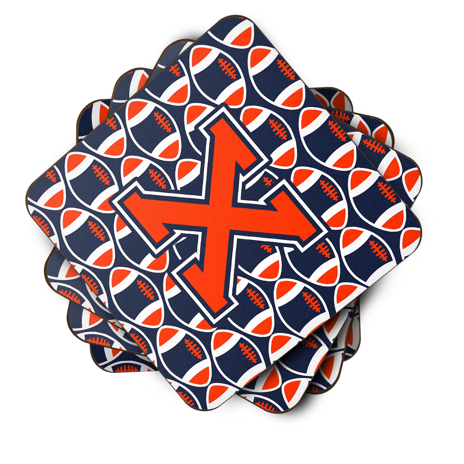 Letter X Football Orange, Blue and white Foam Coaster Set of 4 CJ1066-XFC - the-store.com