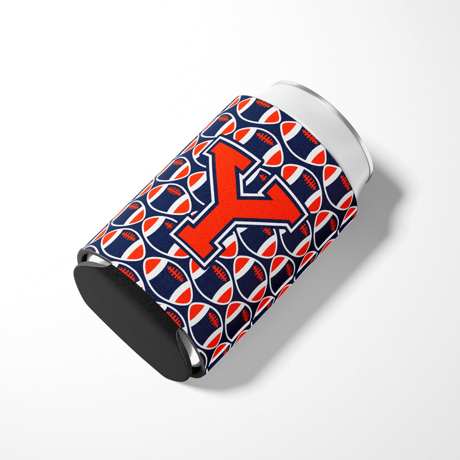 Letter Y Football Orange, Blue and white Can or Bottle Hugger CJ1066-YCC.