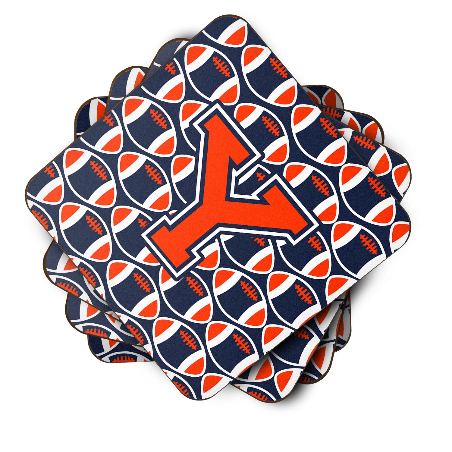 Letter Y Football Orange, Blue and white Foam Coaster Set of 4 CJ1066-YFC - the-store.com