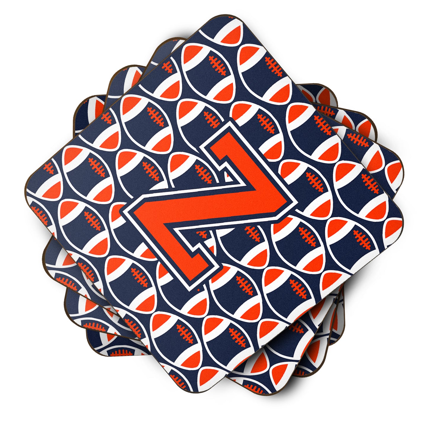 Letter Z Football Orange, Blue and white Foam Coaster Set of 4 CJ1066-ZFC - the-store.com