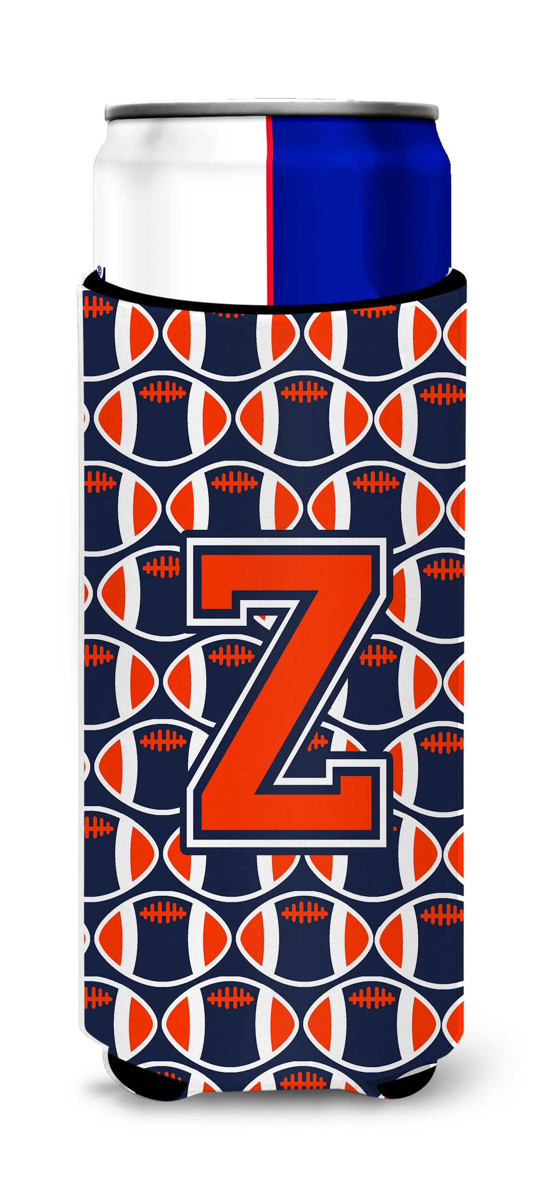 Letter Z Football Orange, Blue and white Ultra Beverage Insulators for slim cans CJ1066-ZMUK.