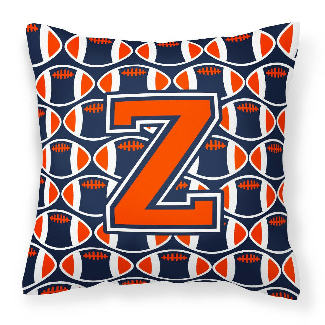 Letter Z Football Orange, Blue and white Fabric Decorative Pillow CJ1066-ZPW1414 by Caroline's Treasures