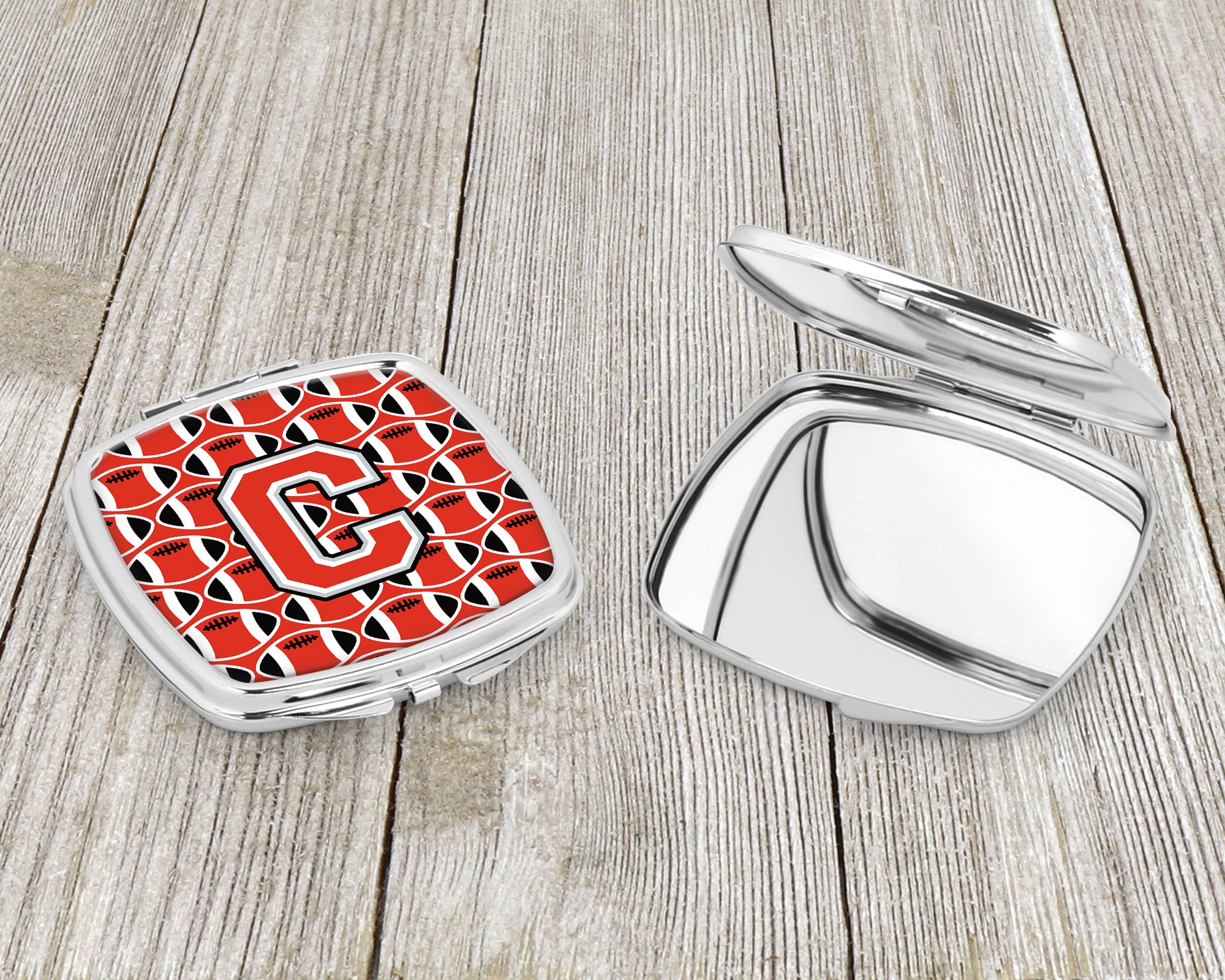 Letter C Football Scarlet and Grey Compact Mirror CJ1067-CSCM  the-store.com.