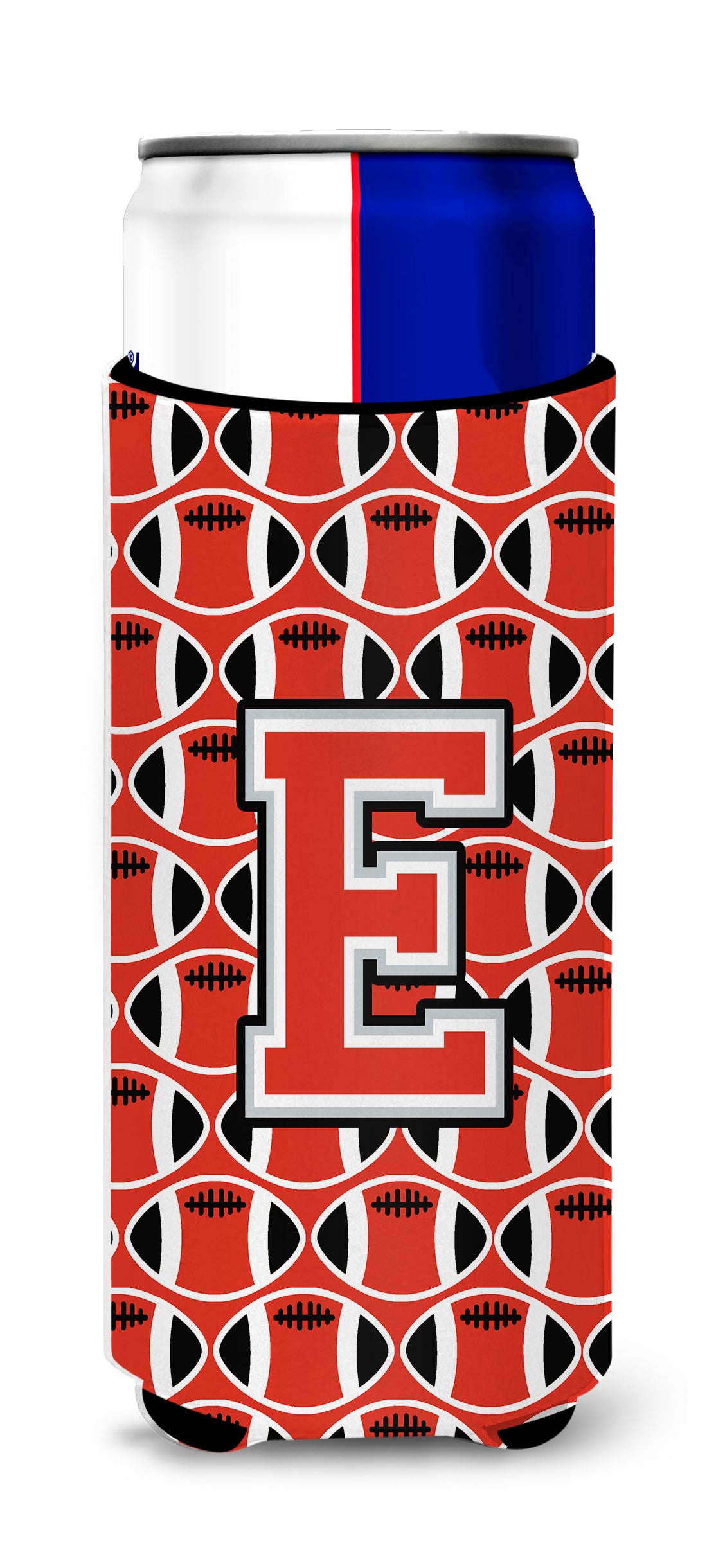 Letter E Football Scarlet and Grey Ultra Beverage Insulators for slim cans CJ1067-EMUK.