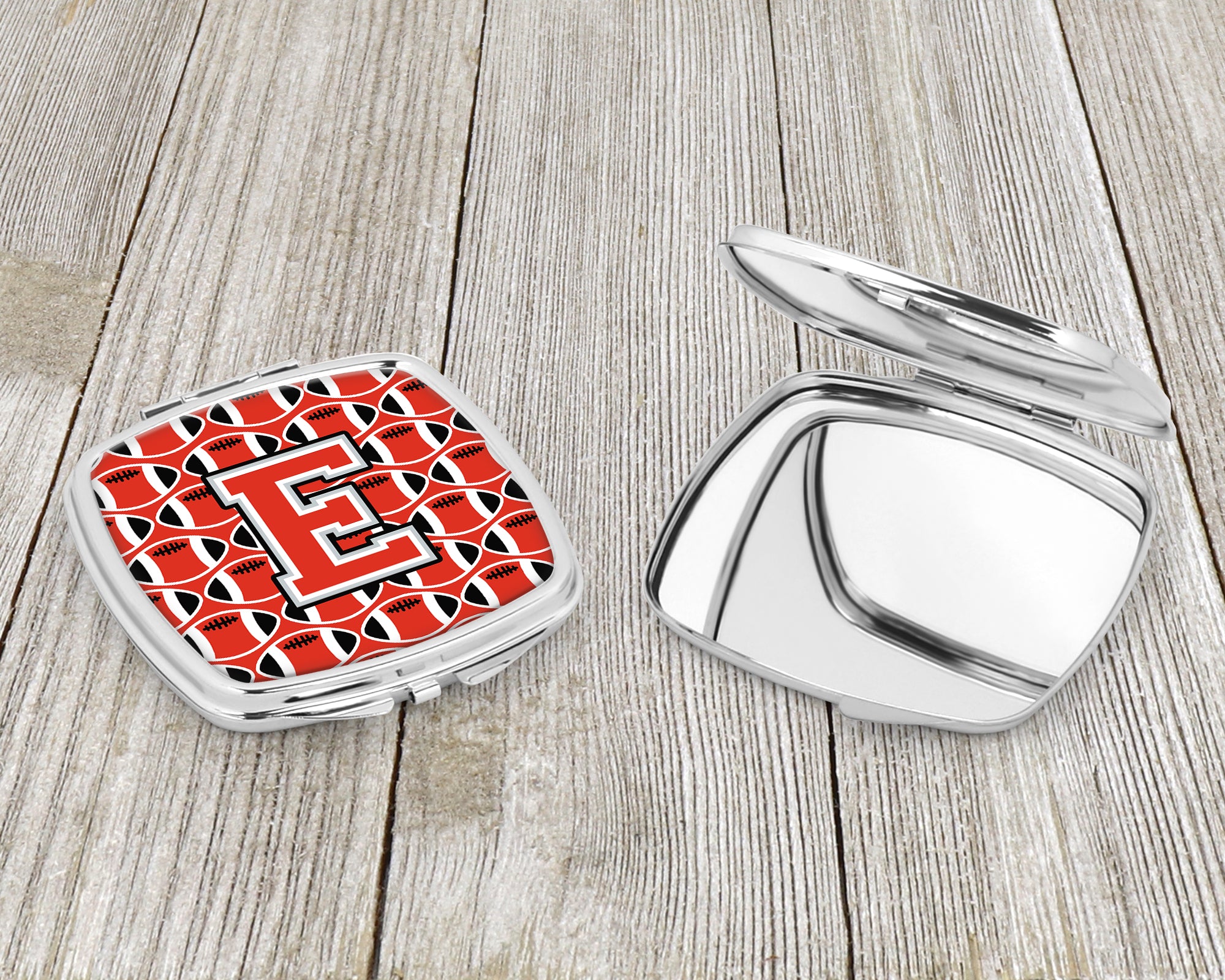 Letter E Football Scarlet and Grey Compact Mirror CJ1067-ESCM  the-store.com.