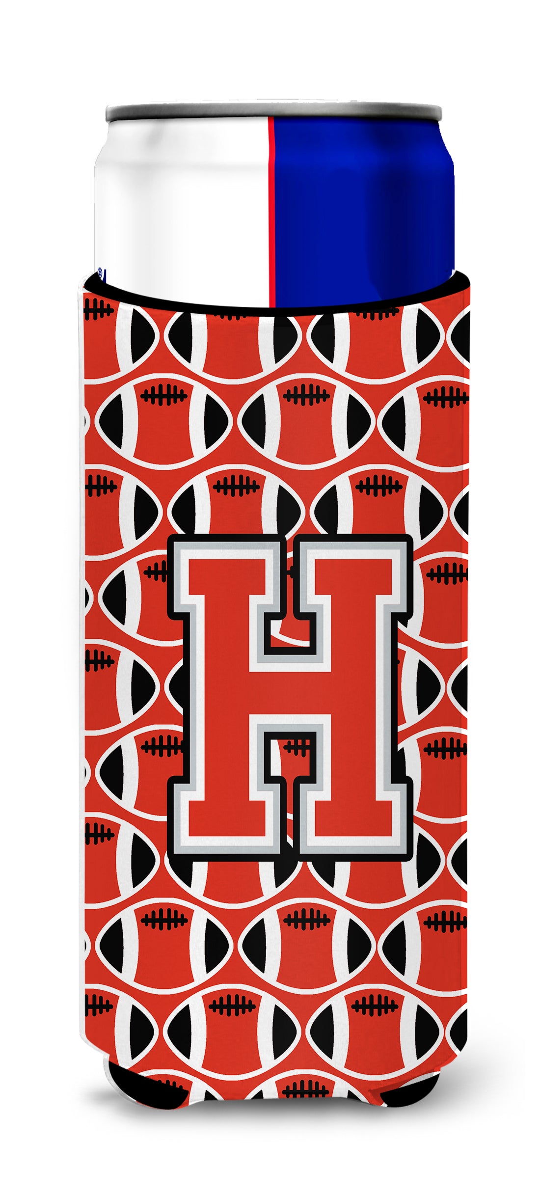 Letter H Football Scarlet and Grey Ultra Beverage Insulators for slim cans CJ1067-HMUK.