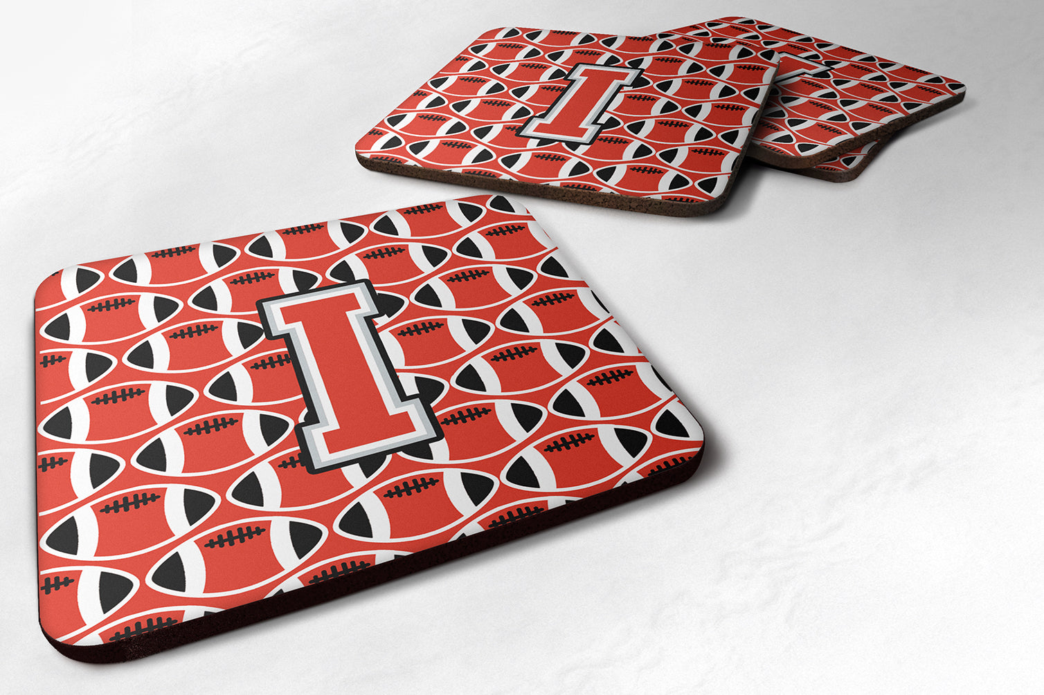 Letter I Football Scarlet and Grey Foam Coaster Set of 4 CJ1067-IFC - the-store.com