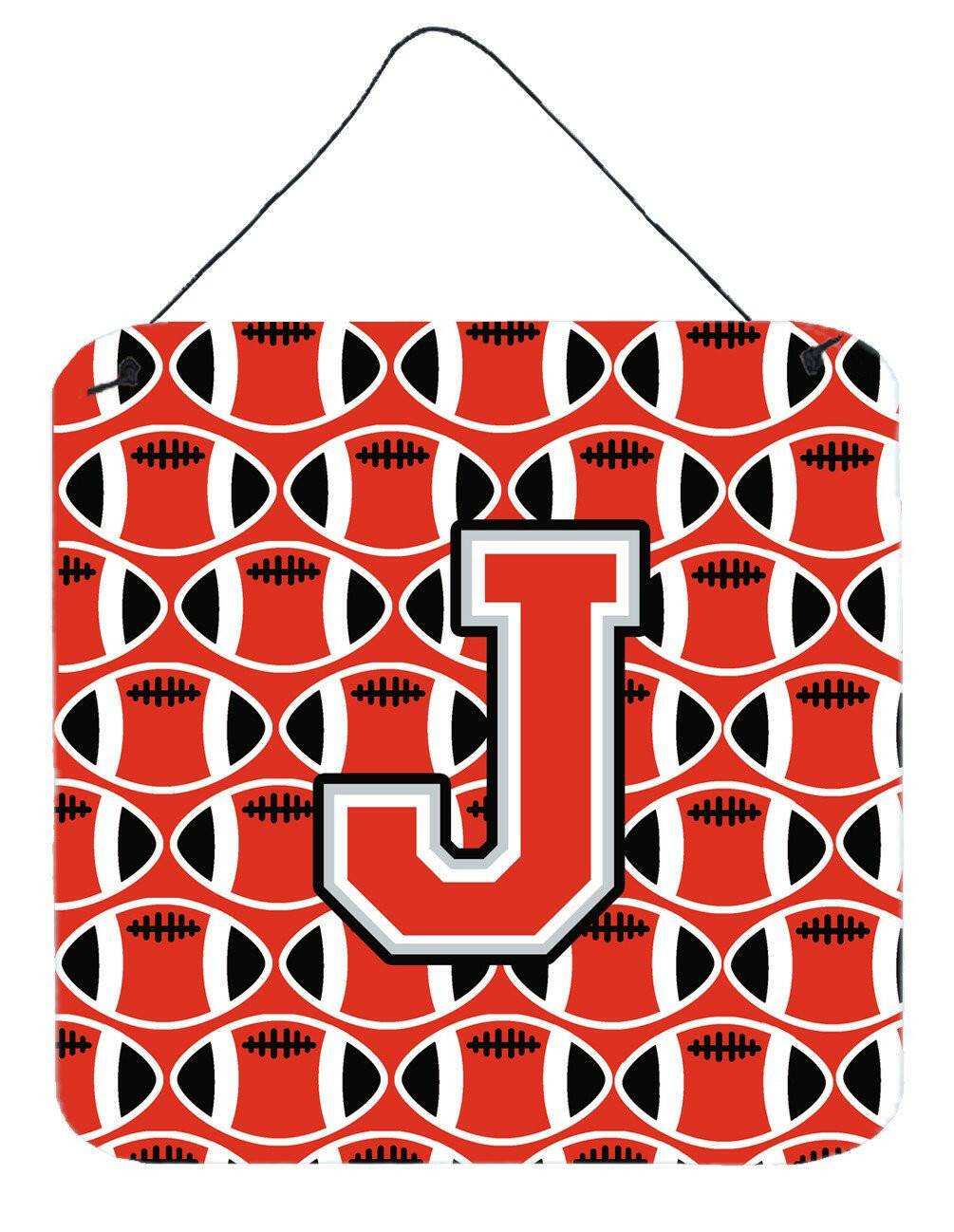 Letter J Football Scarlet and Grey Wall or Door Hanging Prints CJ1067-JDS66 by Caroline's Treasures