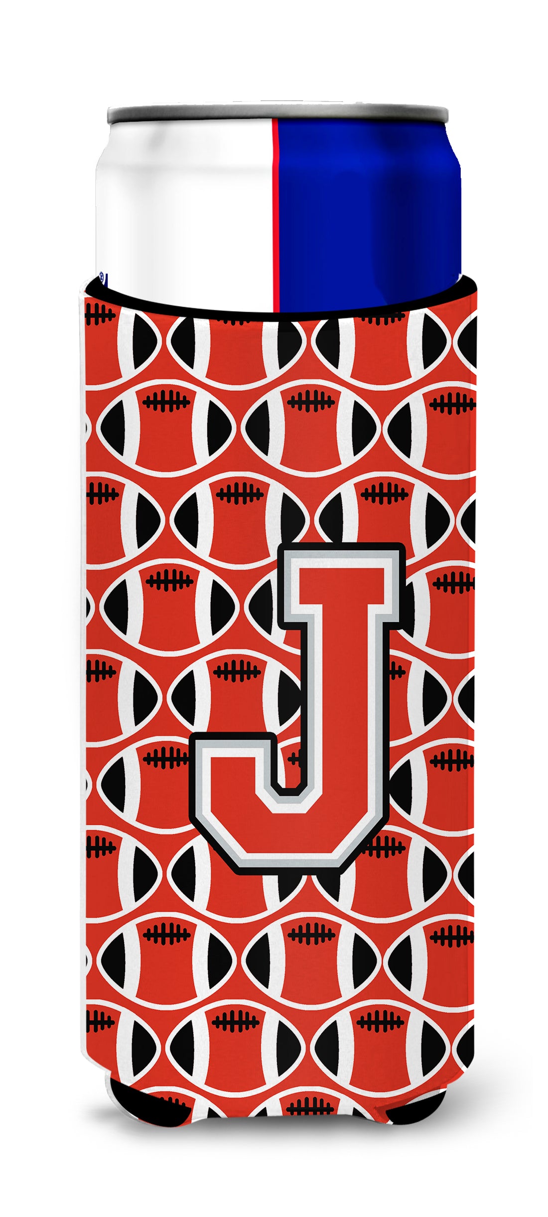 Letter J Football Scarlet and Grey Ultra Beverage Insulators for slim cans CJ1067-JMUK.