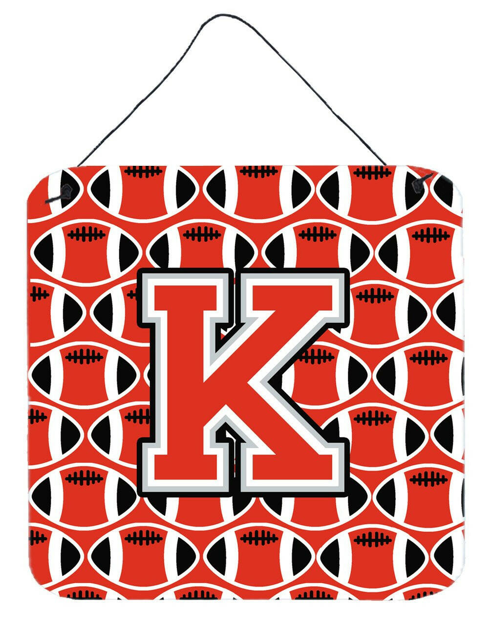 Letter K Football Scarlet and Grey Wall or Door Hanging Prints CJ1067-KDS66 by Caroline's Treasures