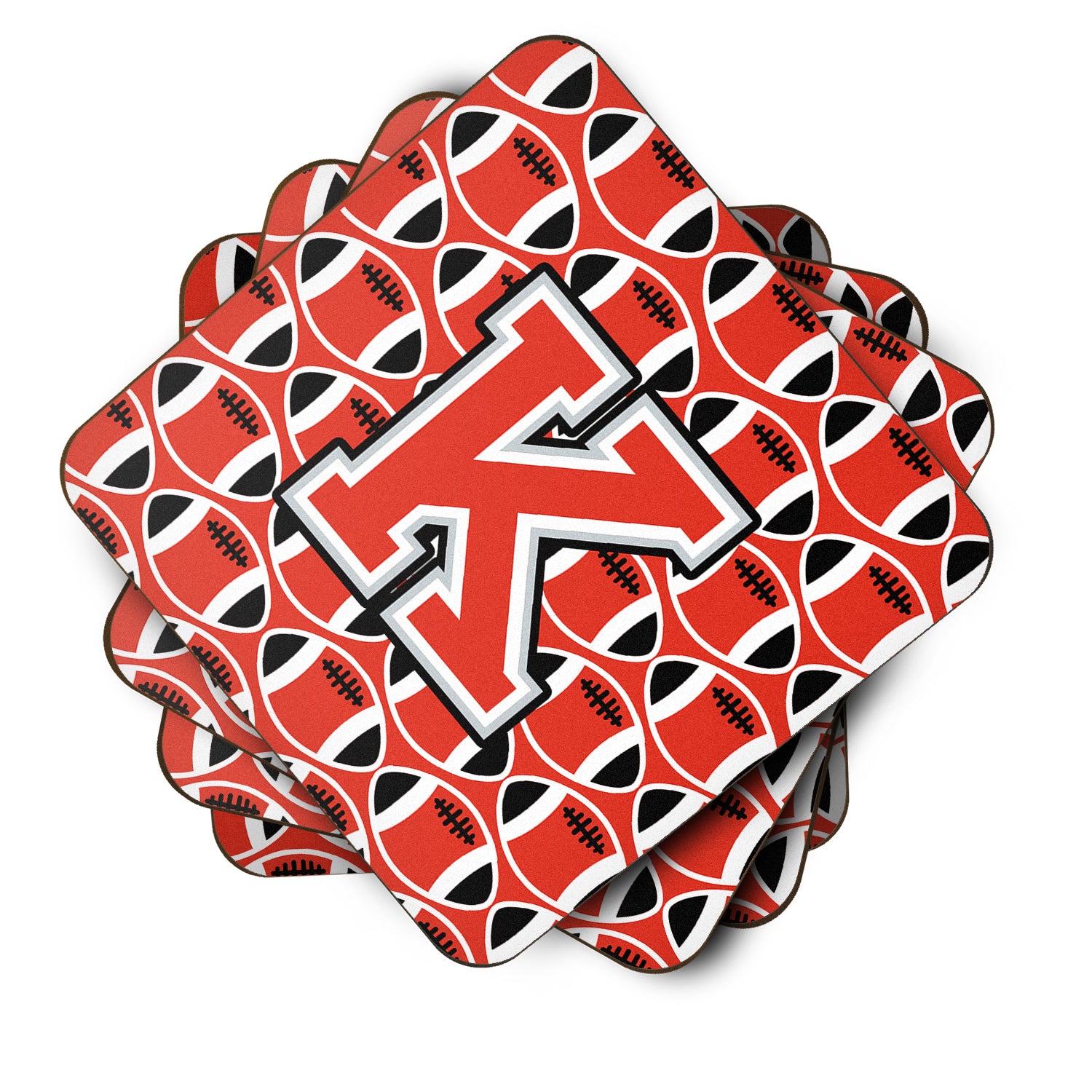 Letter K Football Scarlet and Grey Foam Coaster Set of 4 CJ1067-KFC - the-store.com