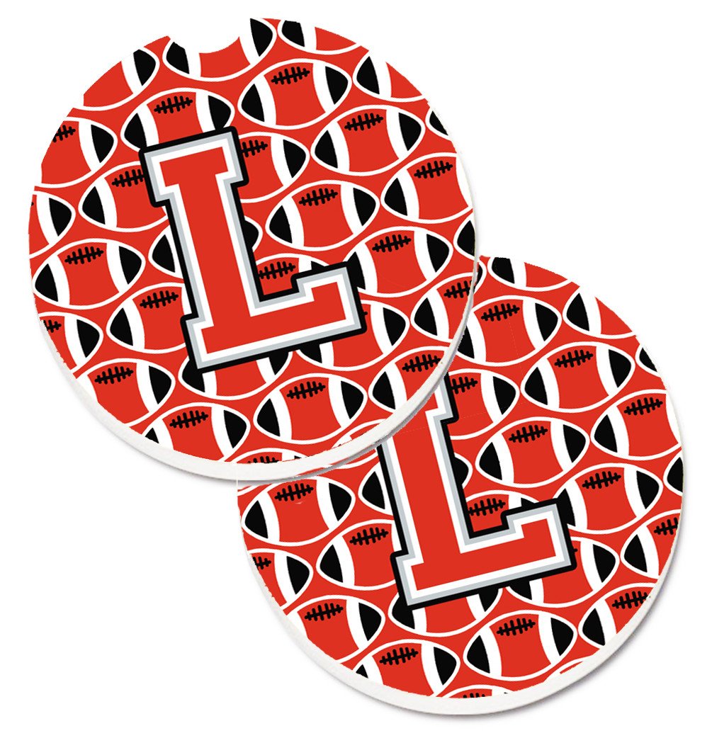 Letter L Football Scarlet and Grey Set of 2 Cup Holder Car Coasters CJ1067-LCARC by Caroline&#39;s Treasures