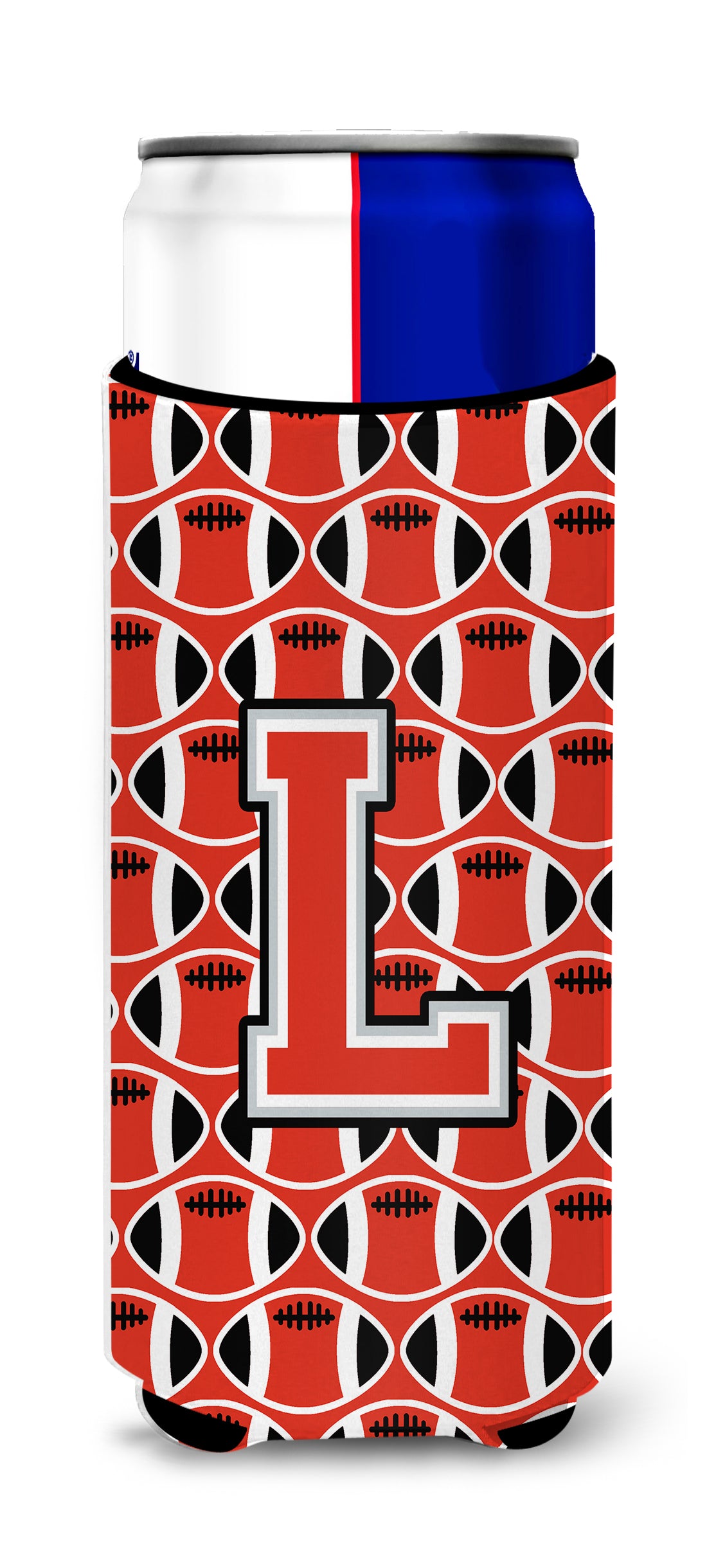 Letter L Football Scarlet and Grey Ultra Beverage Insulators for slim cans CJ1067-LMUK.