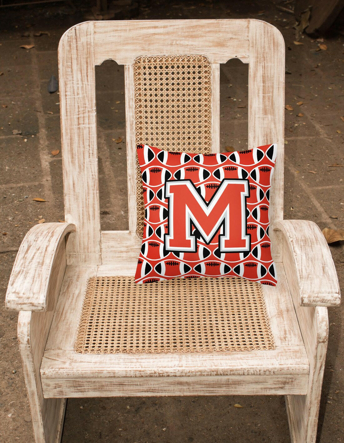 Letter M Football Scarlet and Grey Fabric Decorative Pillow CJ1067-MPW1414 by Caroline's Treasures