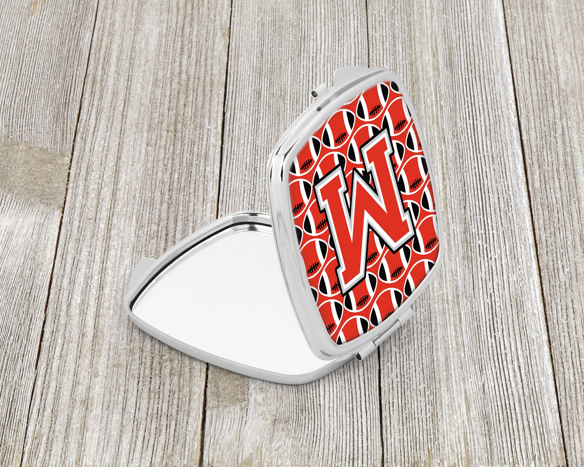 Letter M Football Scarlet and Grey Compact Mirror CJ1067-MSCM  the-store.com.