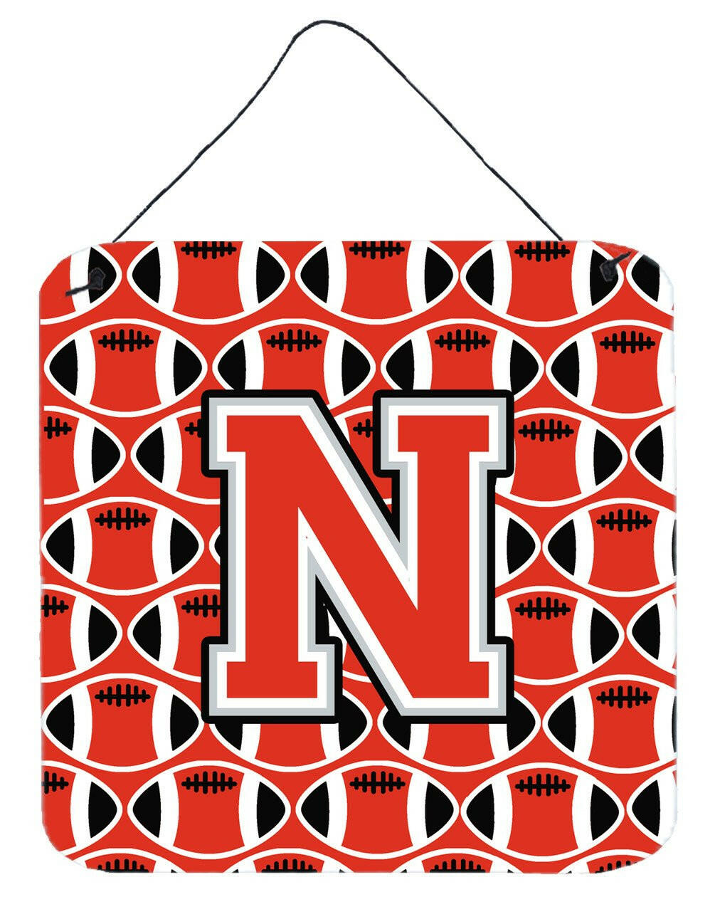 Letter N Football Scarlet and Grey Wall or Door Hanging Prints CJ1067-NDS66 by Caroline's Treasures