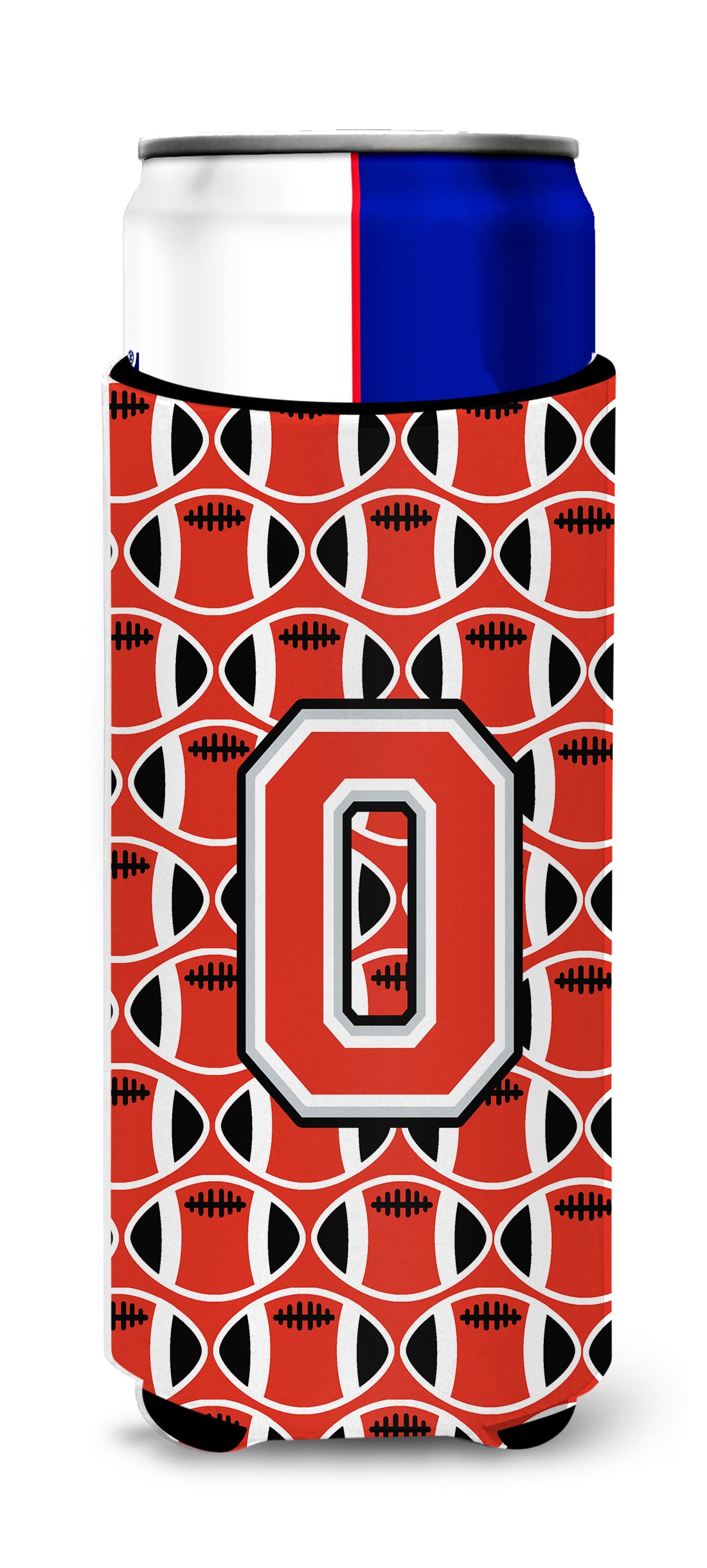 Letter O Football Scarlet and Grey Ultra Beverage Insulators for slim cans CJ1067-OMUK.