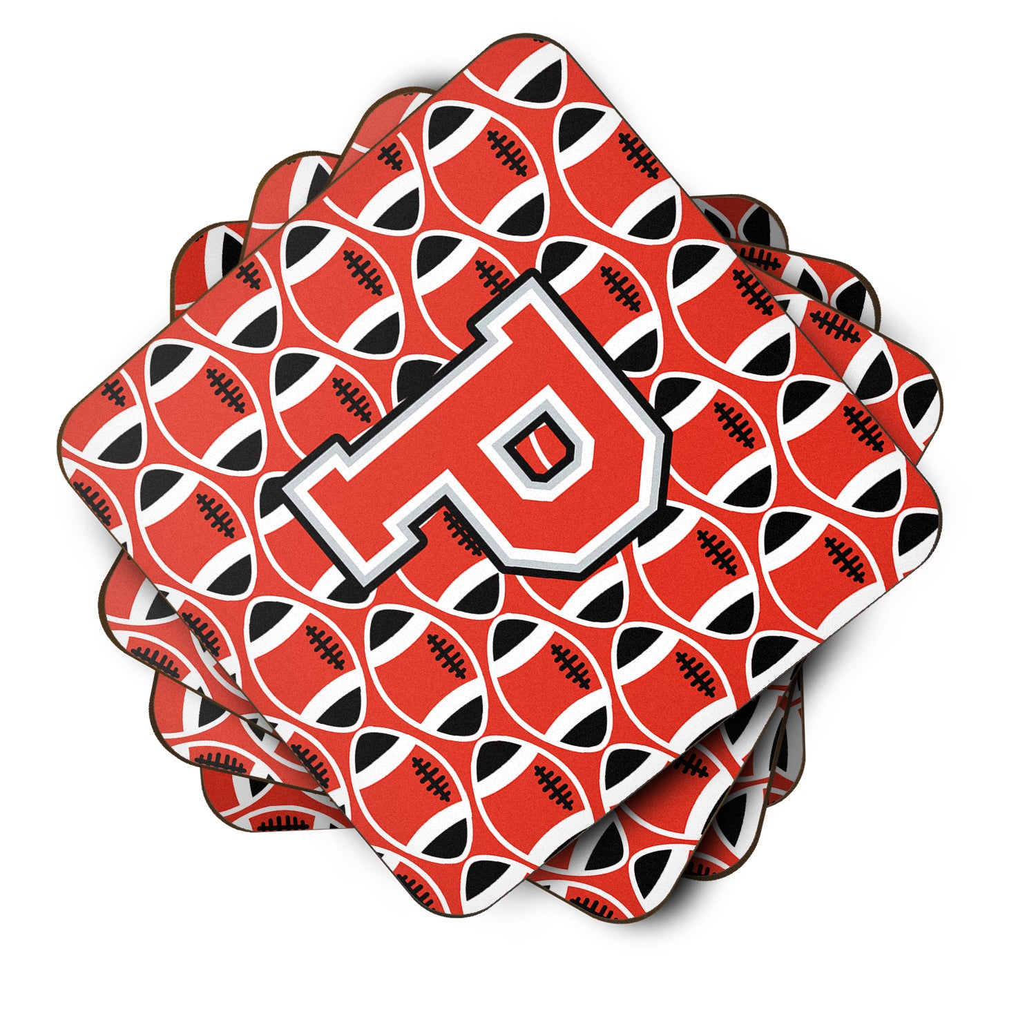 Letter P Football Scarlet and Grey Foam Coaster Set of 4 CJ1067-PFC - the-store.com