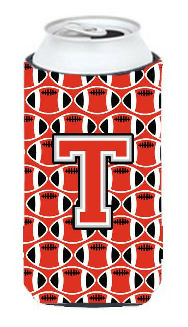 Letter T Football Scarlet and Grey Tall Boy Beverage Insulator Hugger CJ1067-TTBC by Caroline&#39;s Treasures