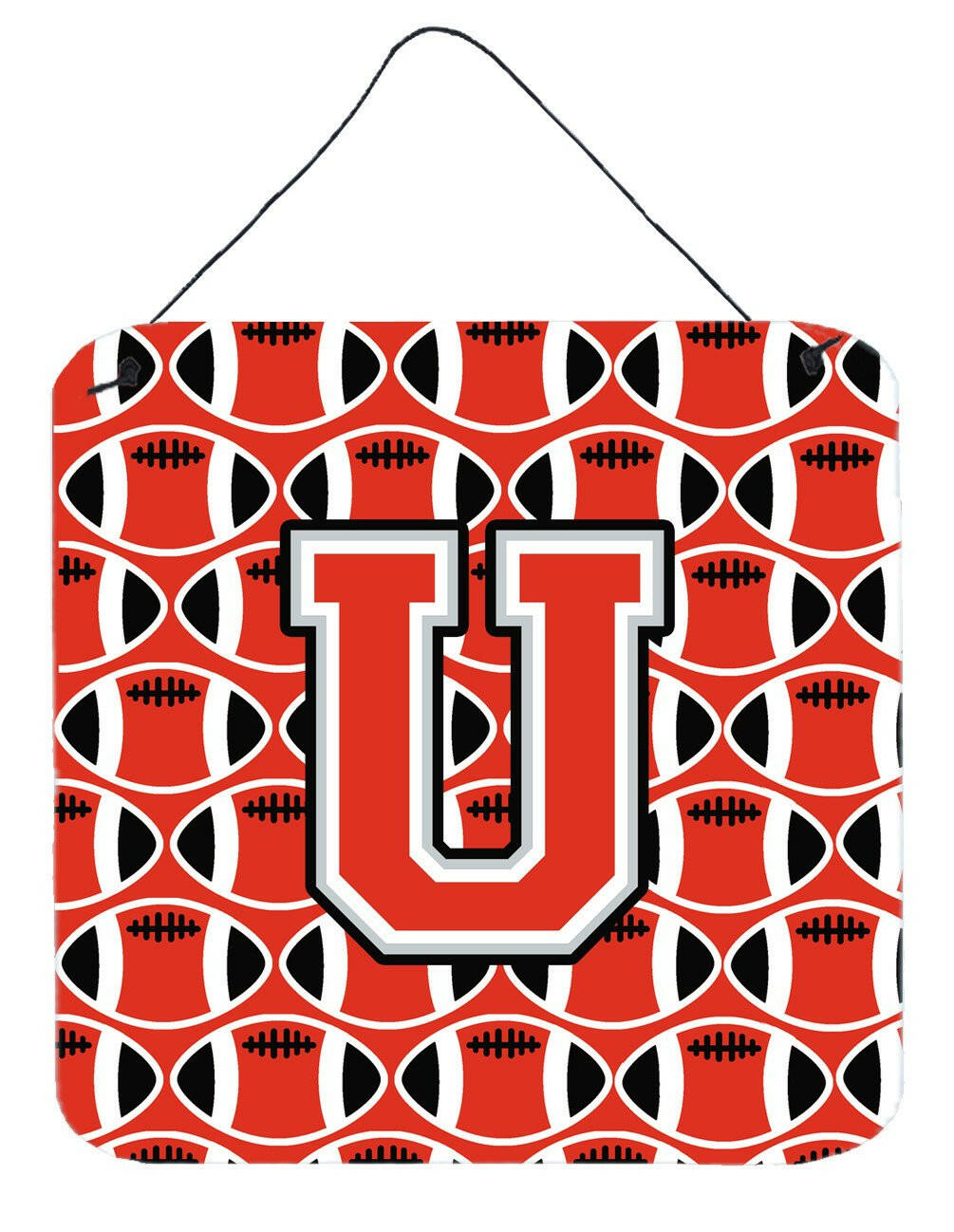 Letter U Football Scarlet and Grey Wall or Door Hanging Prints CJ1067-UDS66 by Caroline's Treasures