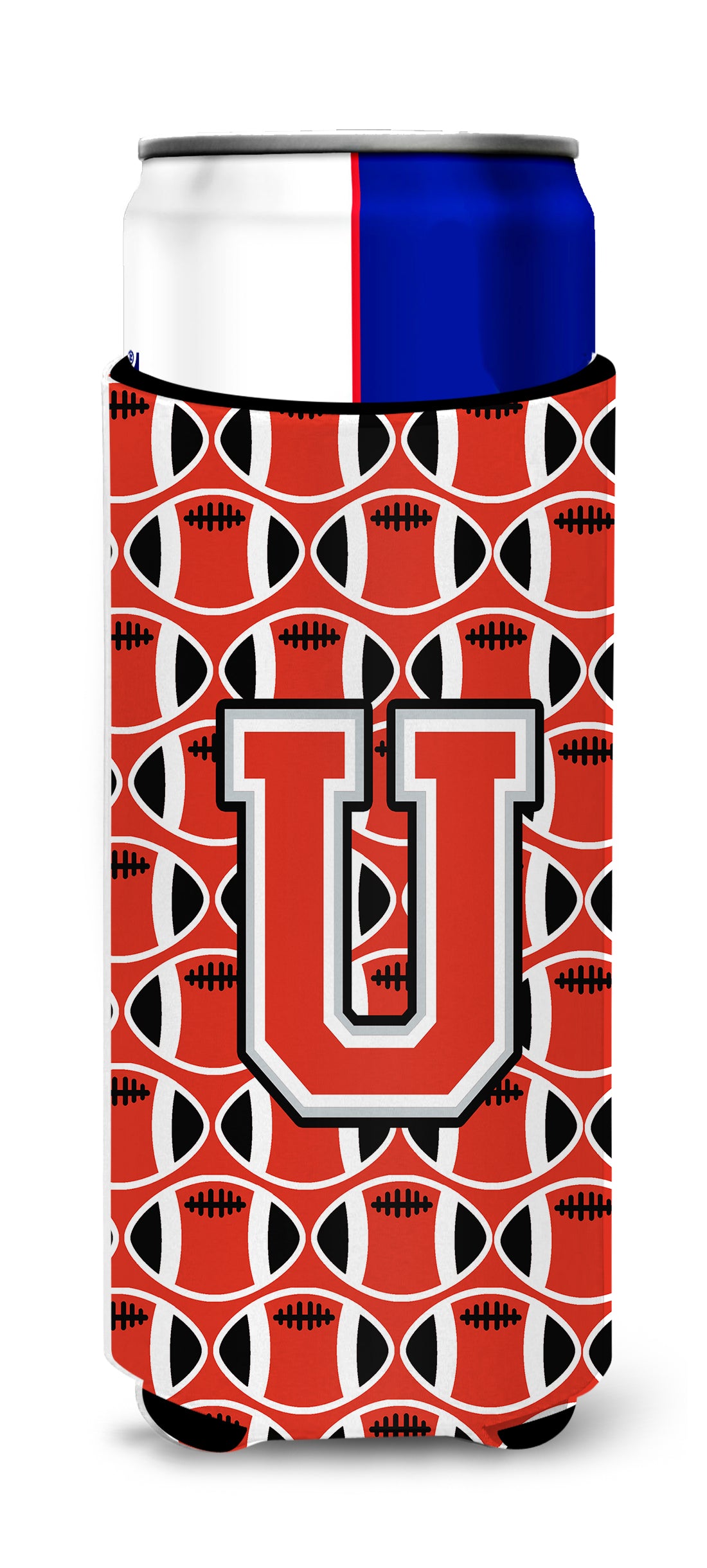 Letter U Football Scarlet and Grey Ultra Beverage Insulators for slim cans CJ1067-UMUK.