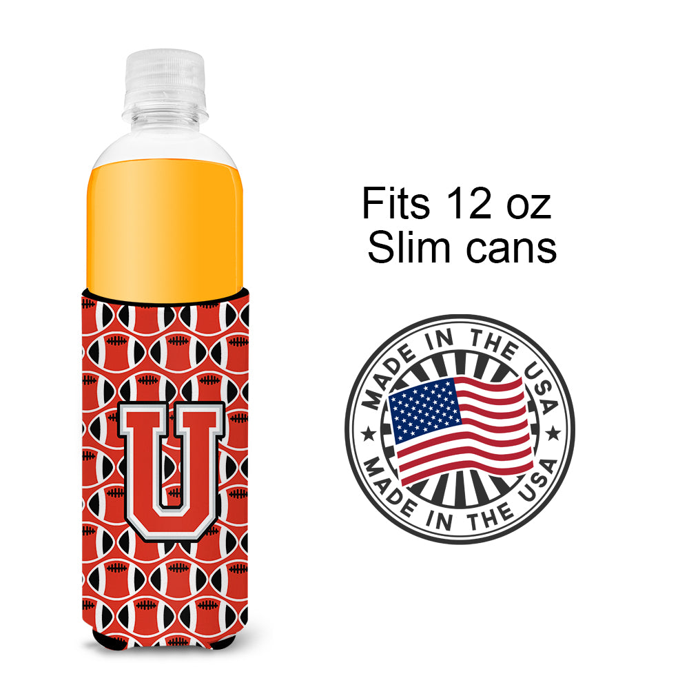 Letter U Football Scarlet and Grey Ultra Beverage Insulators for slim cans CJ1067-UMUK.