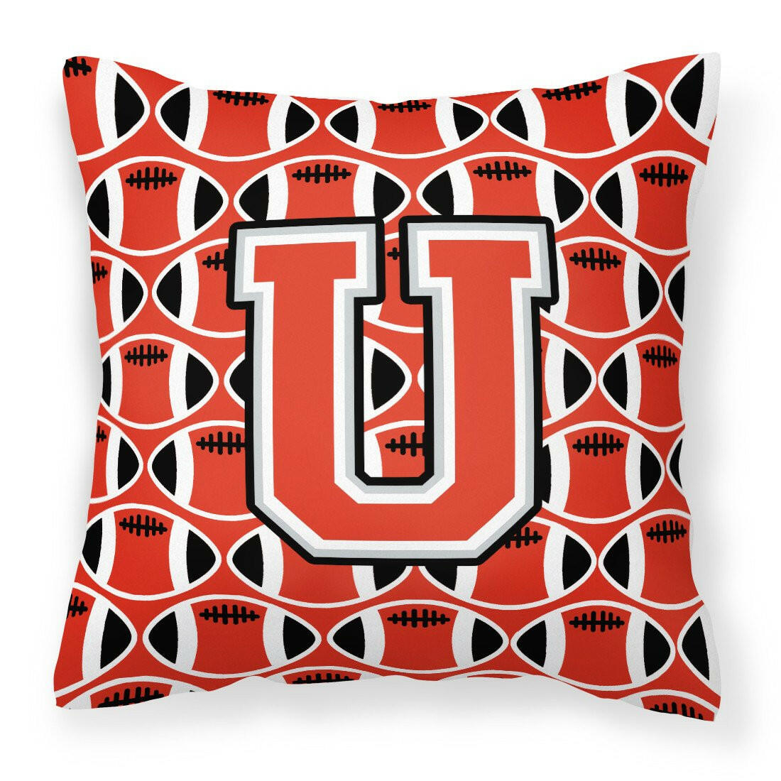 Letter U Football Scarlet and Grey Fabric Decorative Pillow CJ1067-UPW1414 by Caroline's Treasures