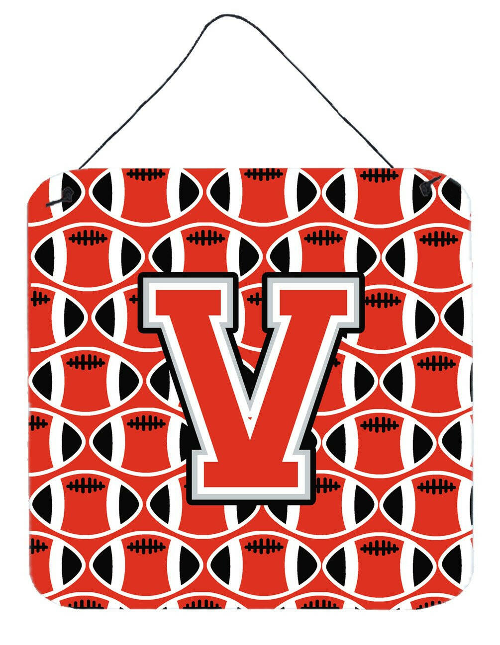 Letter V Football Scarlet and Grey Wall or Door Hanging Prints CJ1067-VDS66 by Caroline&#39;s Treasures