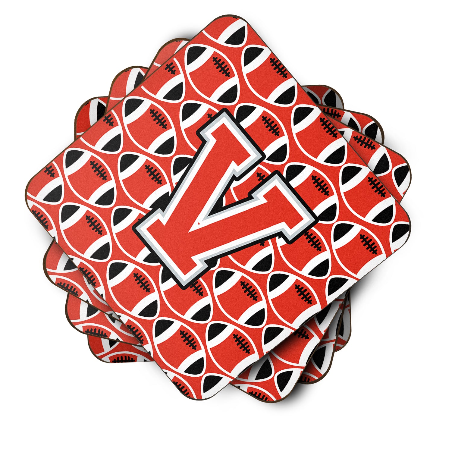 Letter V Football Scarlet and Grey Foam Coaster Set of 4 CJ1067-VFC - the-store.com